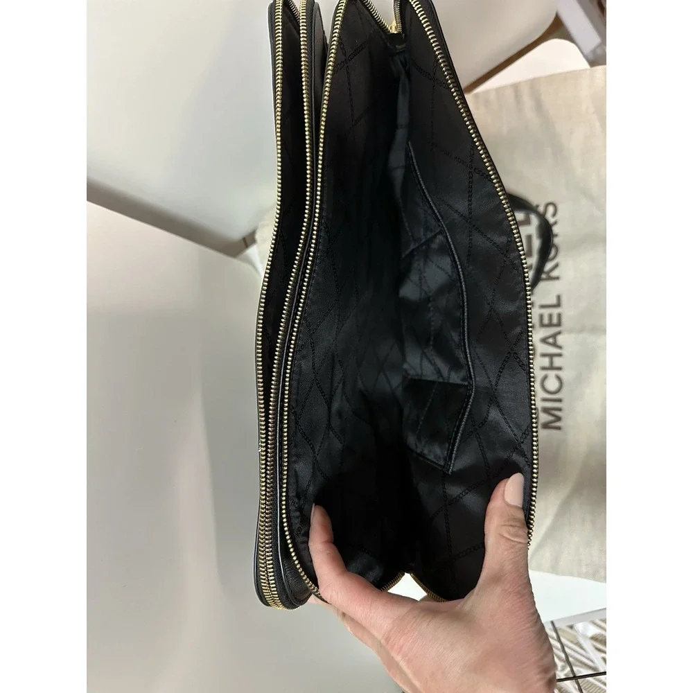 Michael Kors HOUSTON‎ DOUBLE ZIP Crossgrain BLACK Satchel